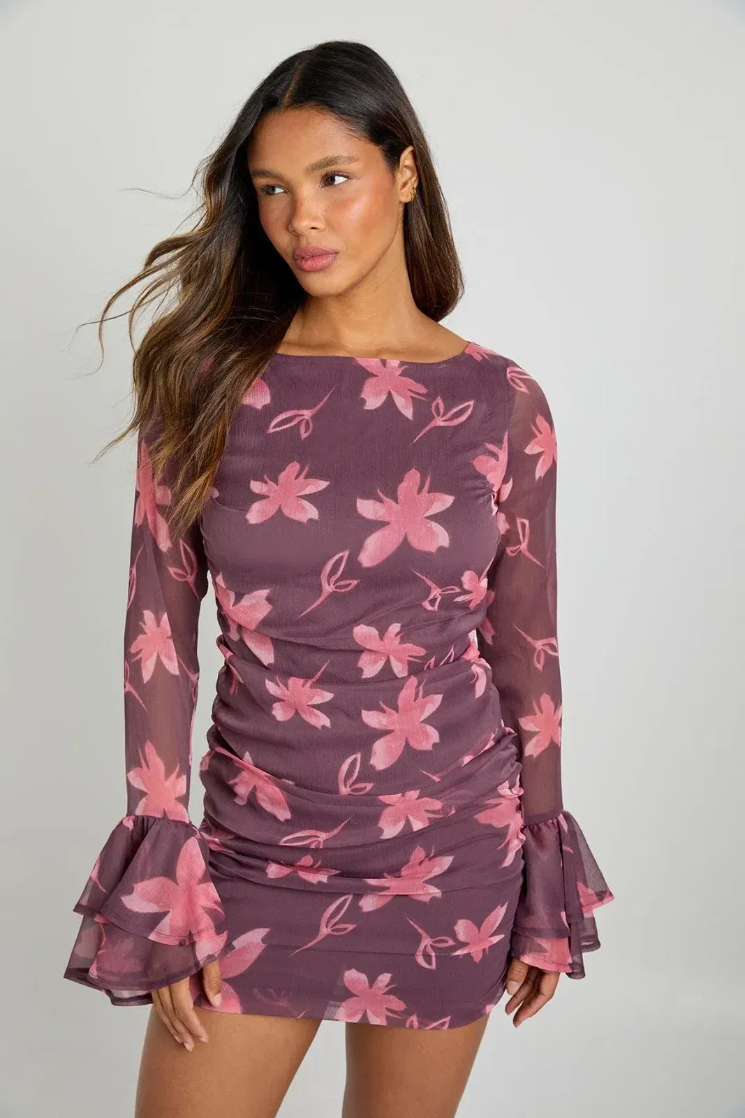 Floral Chiffon Ruffle Mini Dress