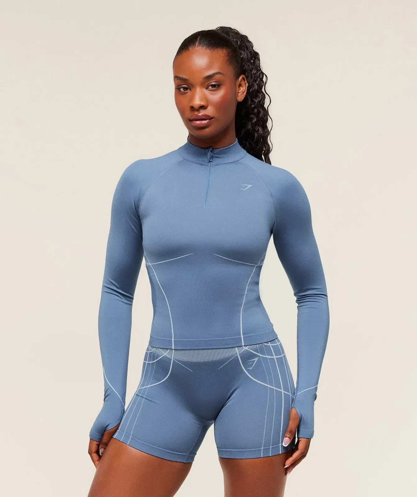 Women's Gymshark Apex Seamless 1/4 Zip Pullover Worn Blue