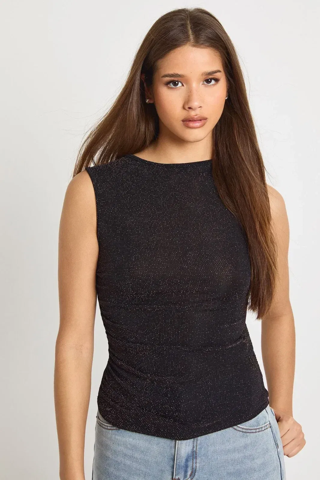 Rose Gold Glitter Ruched Side Tank Top