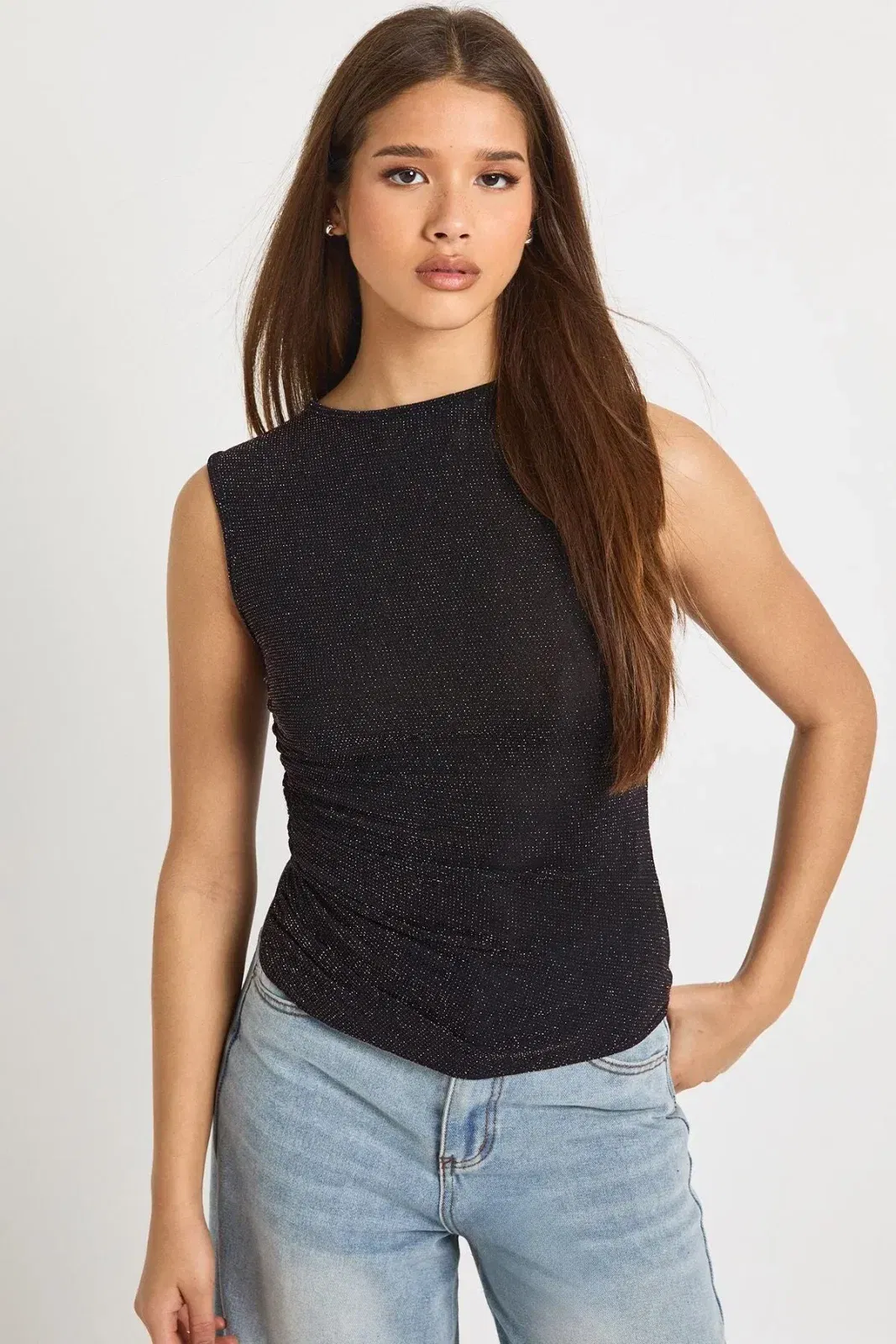 Rose Gold Glitter Ruched Side Tank Top