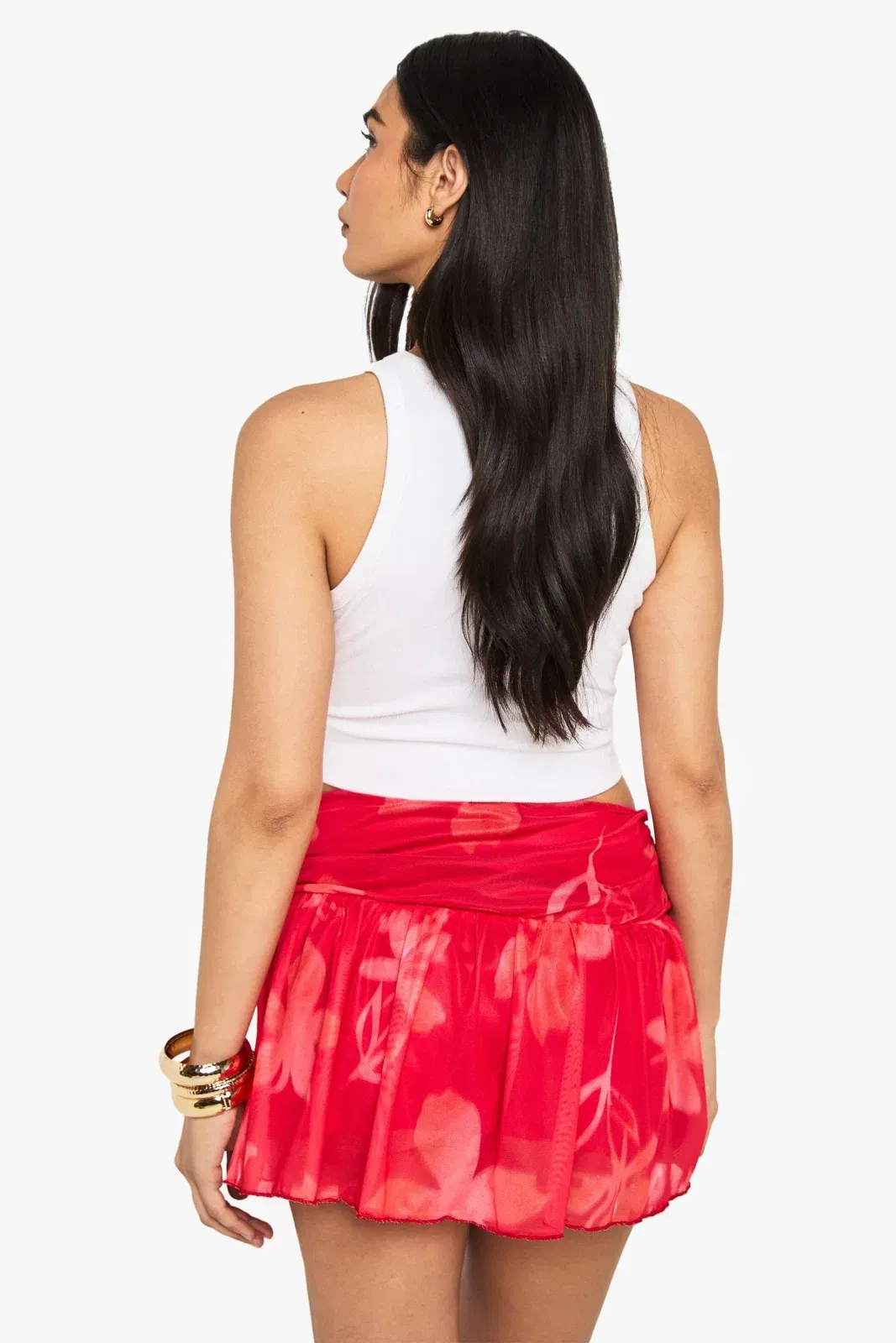 Floral Printed Mesh Mini Skirt