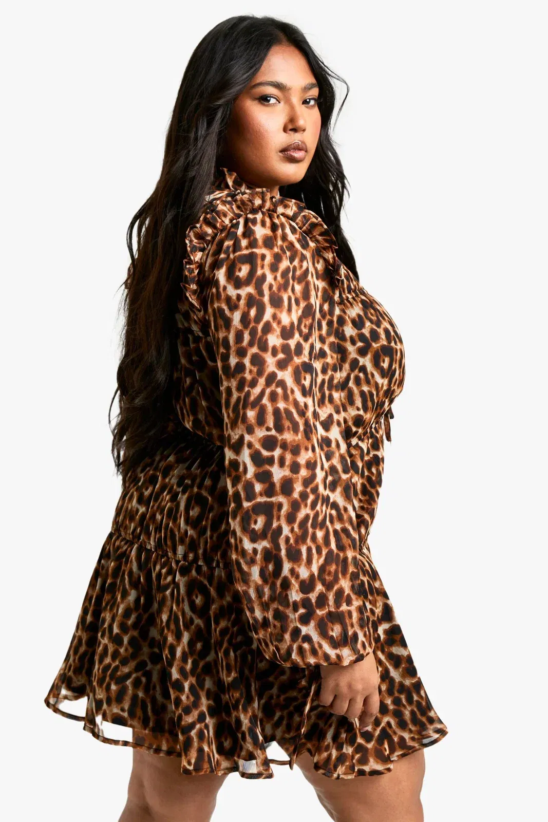 Plus Leopard Tie Front Smock Dress