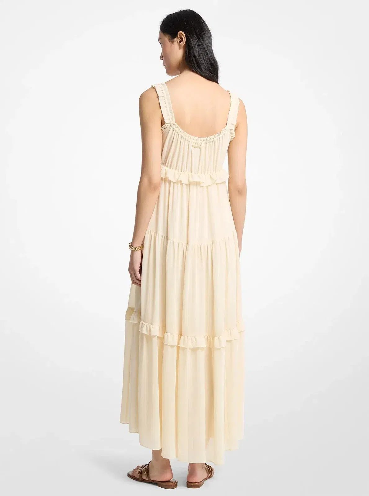 Michael Kors Ruffled Georgette Maxi Dress BONE