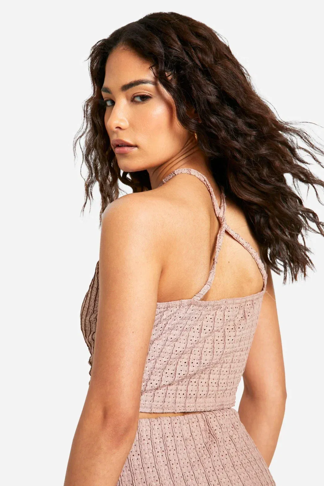 Petite Textured Halter Keyhole Crop Top