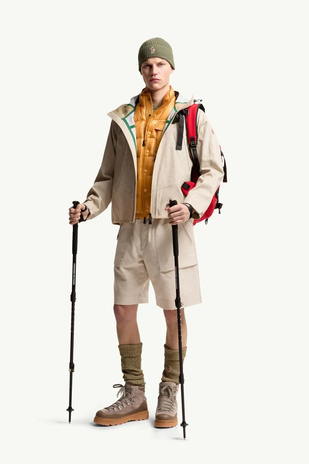 Moncler Cotton & Linen Blend Shorts Grey Beige Grey Beige