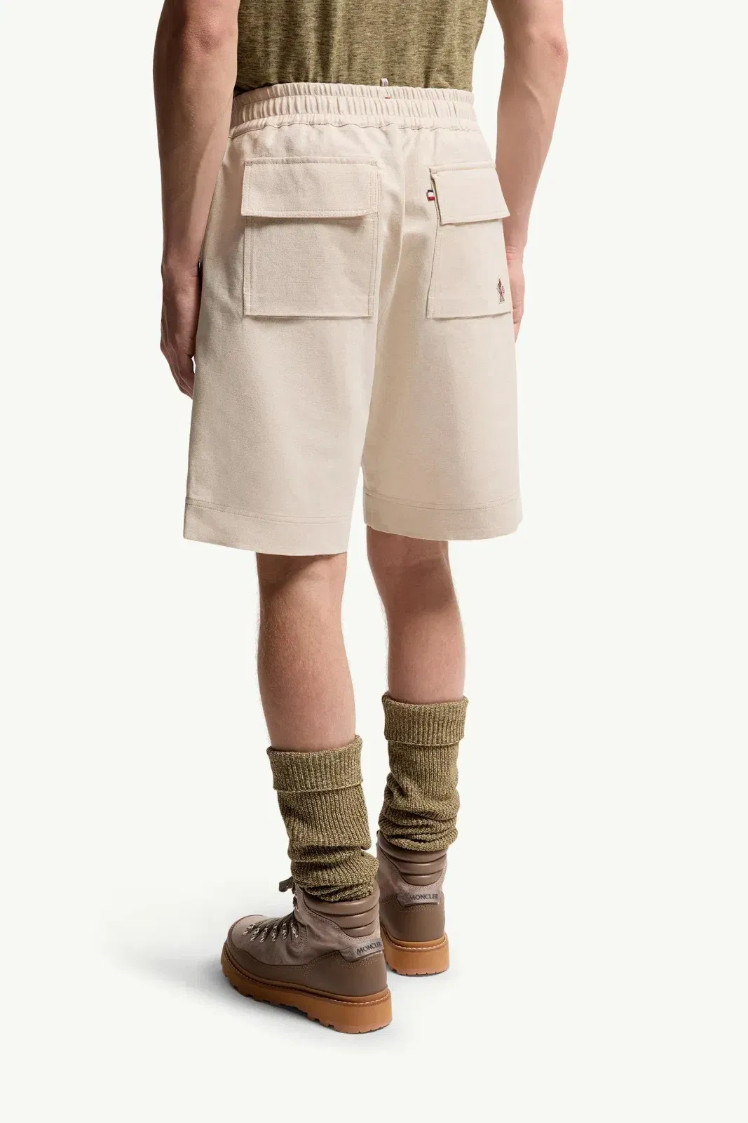 Moncler Cotton & Linen Blend Shorts Grey Beige Grey Beige