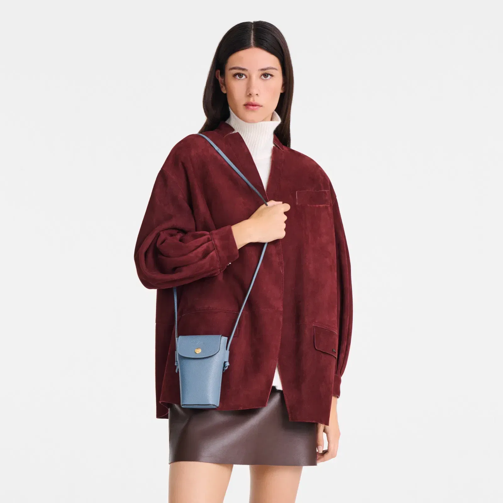 Longchamp Épure Phone case with leather lace Slate