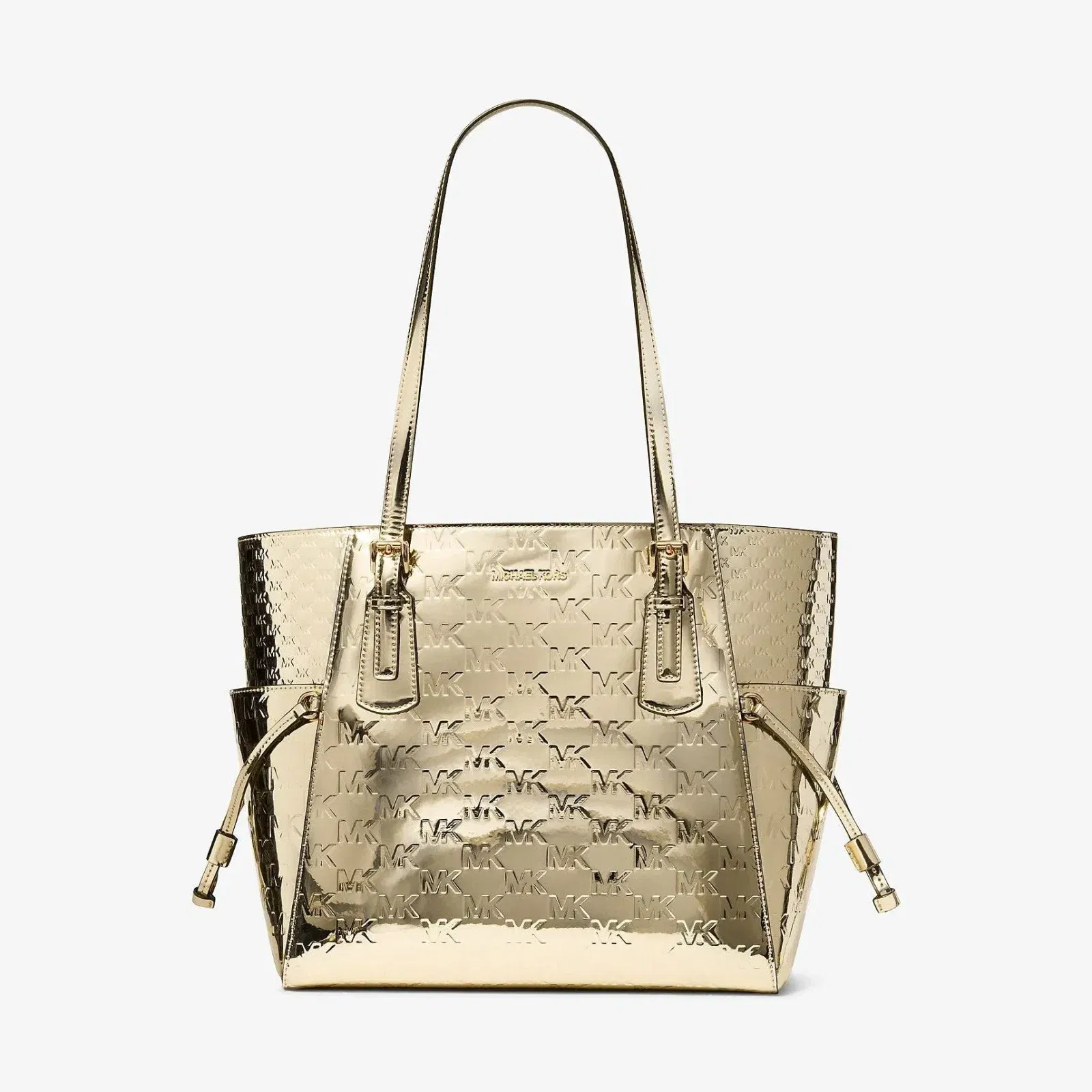 Michael Kors Voyager Large Metallic Logo Debossed Tote Bag Pale Gold