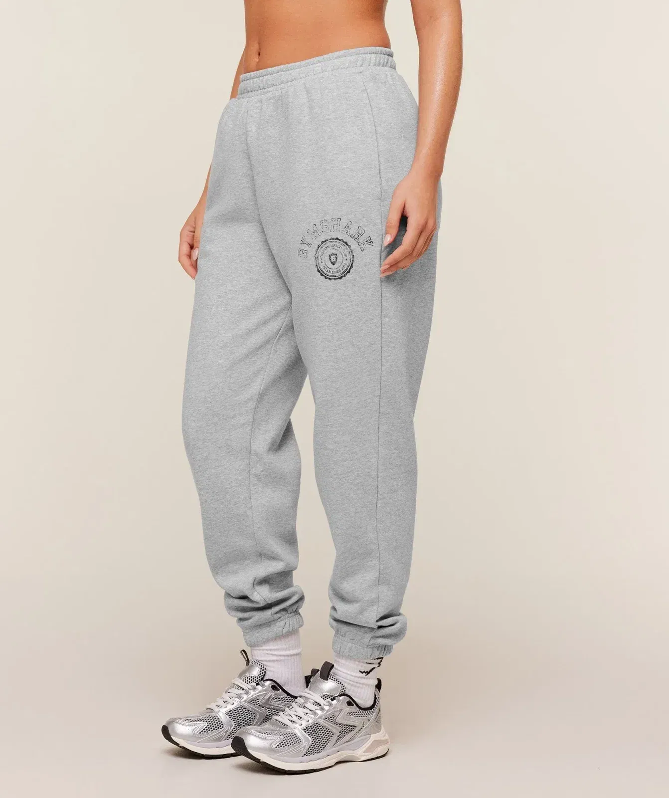 Women's Gymshark Worn Crest Graphic Joggers Light Grey Core Marl