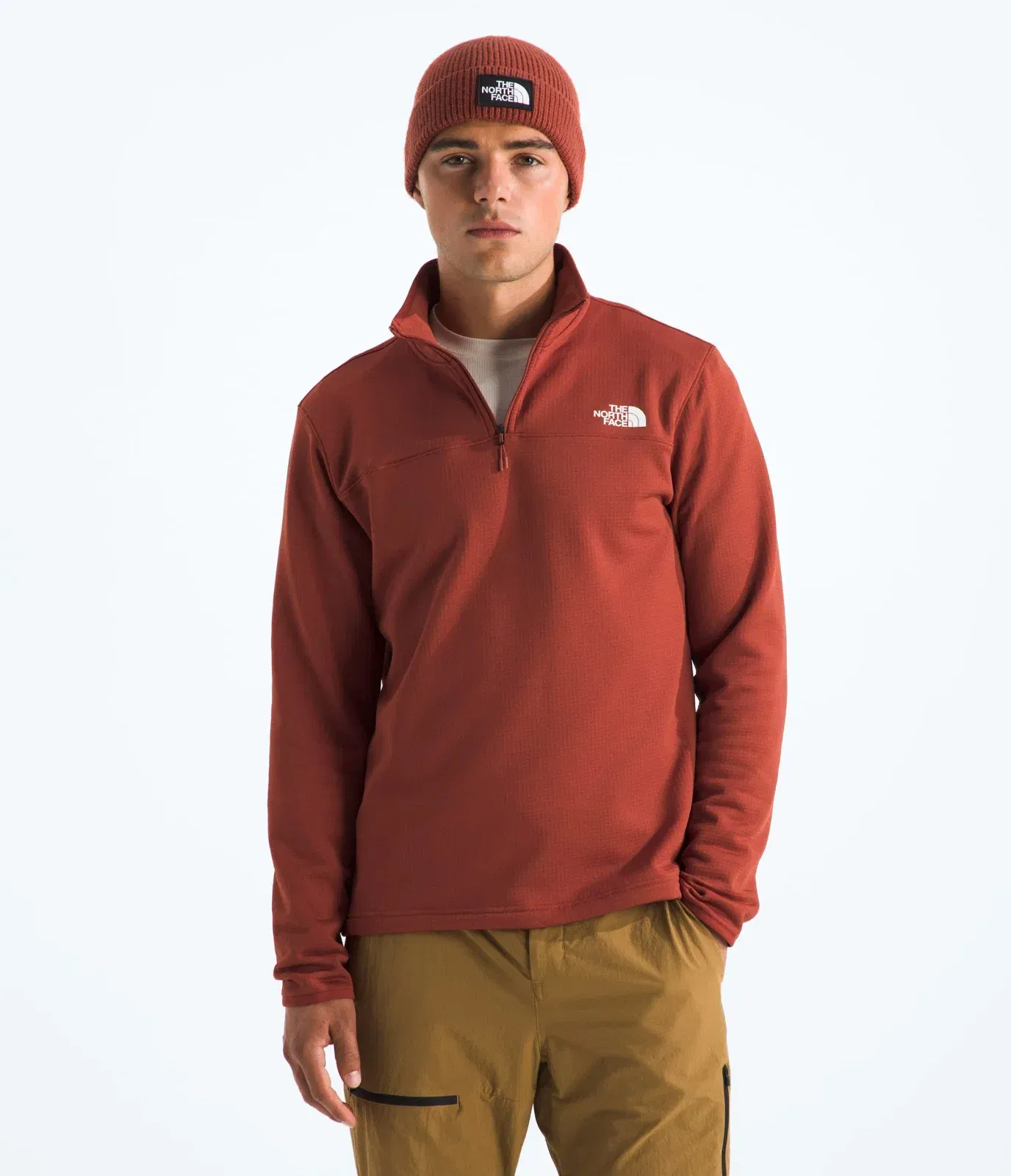 The North Face Men’s Cedar Trail Grid Fleece ¼-Zip Iron Clay