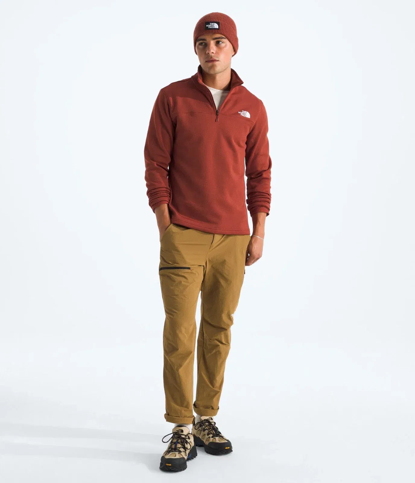 The North Face Men’s Cedar Trail Grid Fleece ¼-Zip Iron Clay