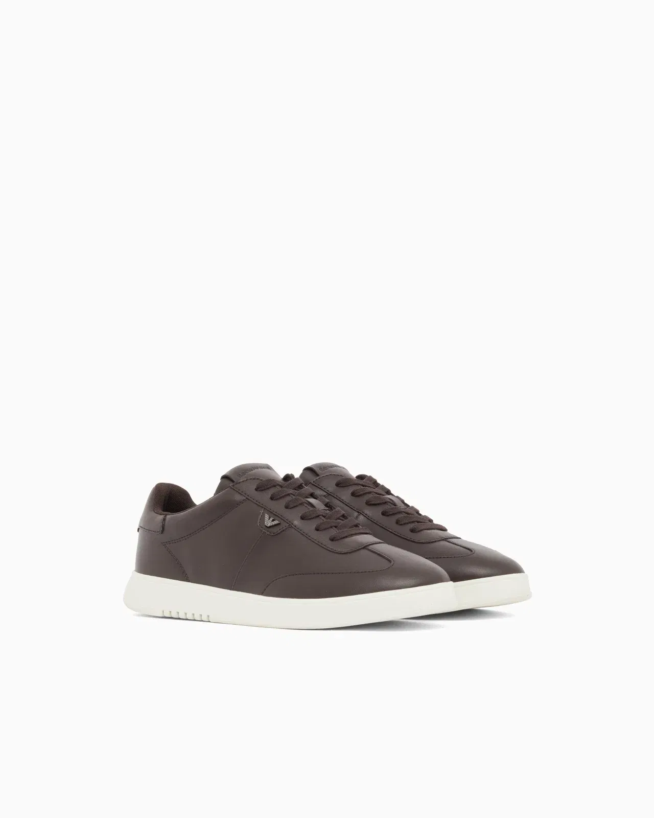 Emporio Armani Leather Sneakers With Eagle Plate Brown