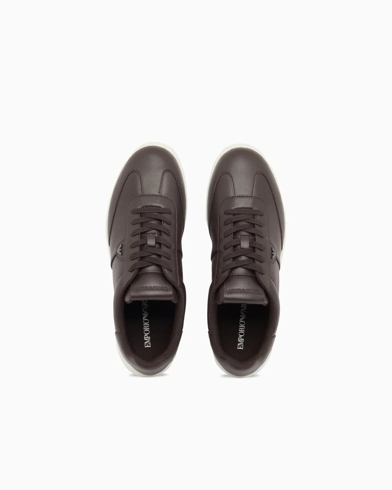 Emporio Armani Leather Sneakers With Eagle Plate Brown