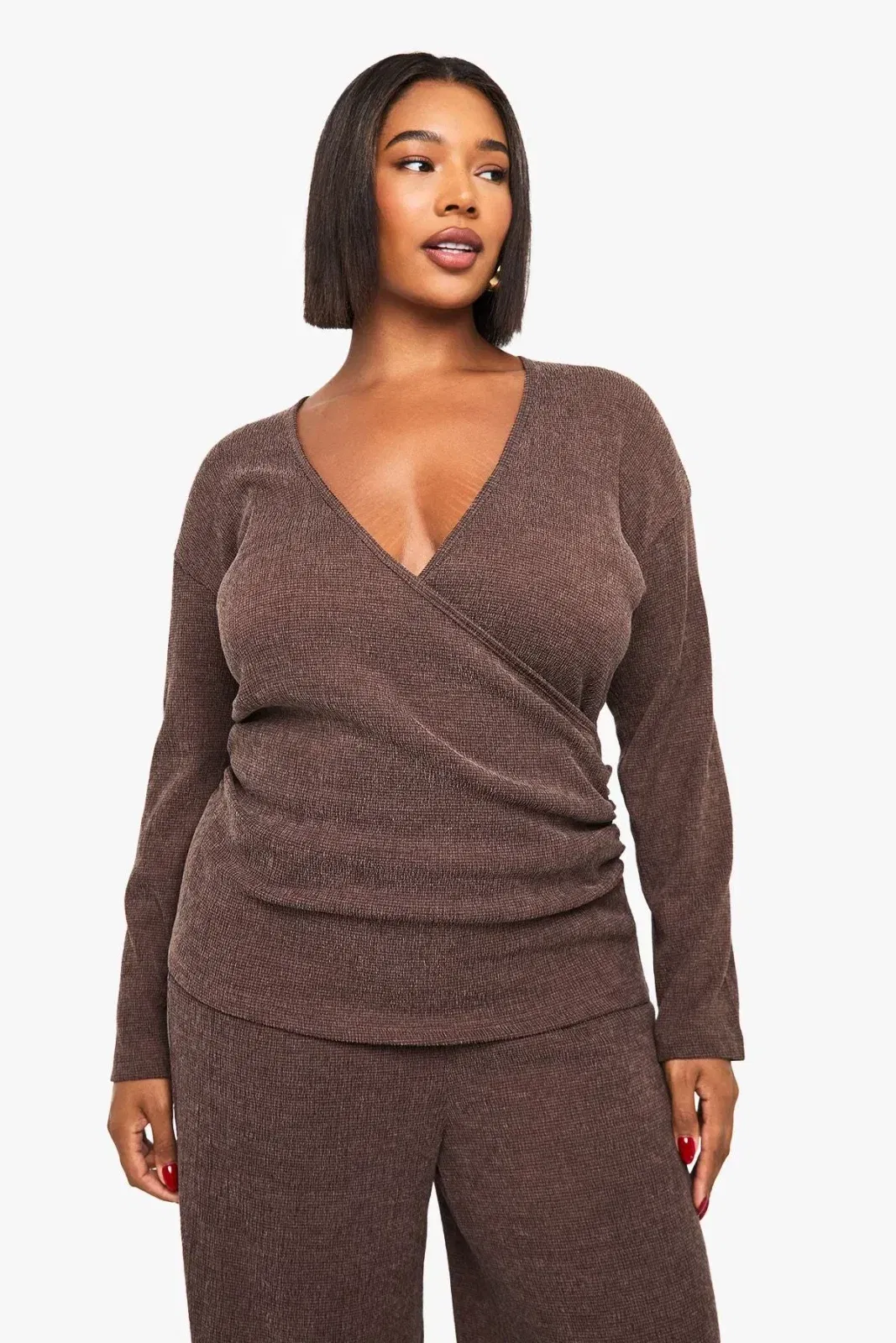 Plus Long Sleeve Wrap Top