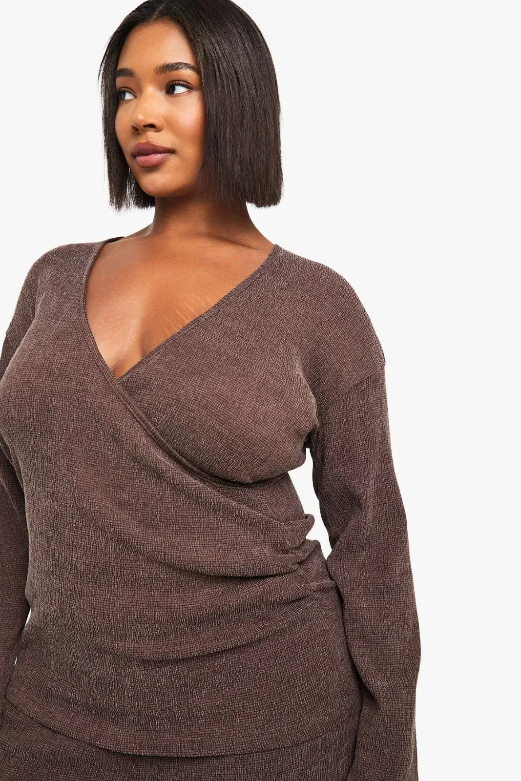 Plus Long Sleeve Wrap Top