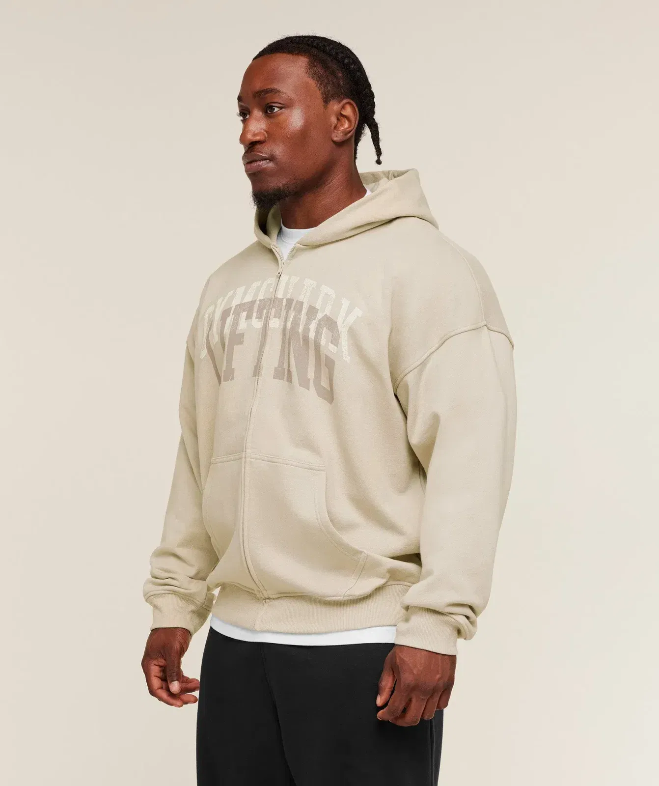Gymshark Layered Graphic Zip Up Hoodie - Pebble Grey