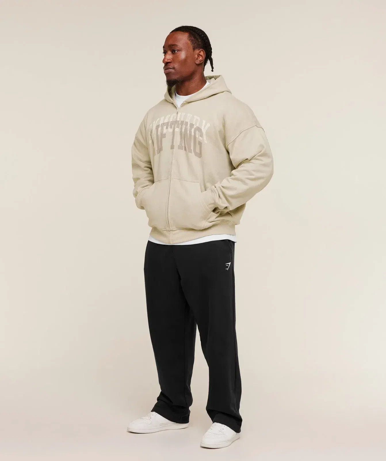 Gymshark Layered Graphic Zip Up Hoodie - Pebble Grey