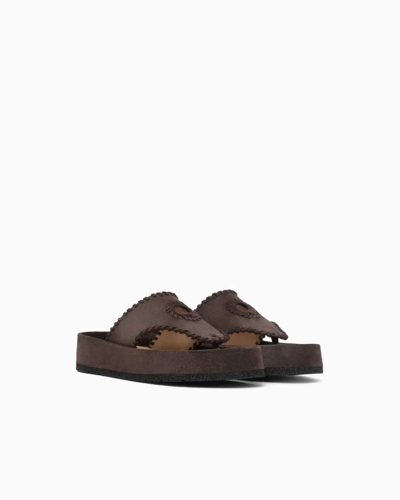 Emporio Armani Velour Suede Flip-Flop Sandals Brown