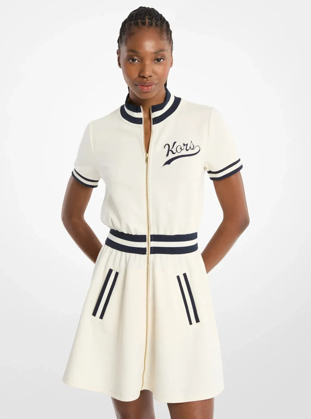 Michael Kors Cotton Blend Zip-Up Mini Dress BONE