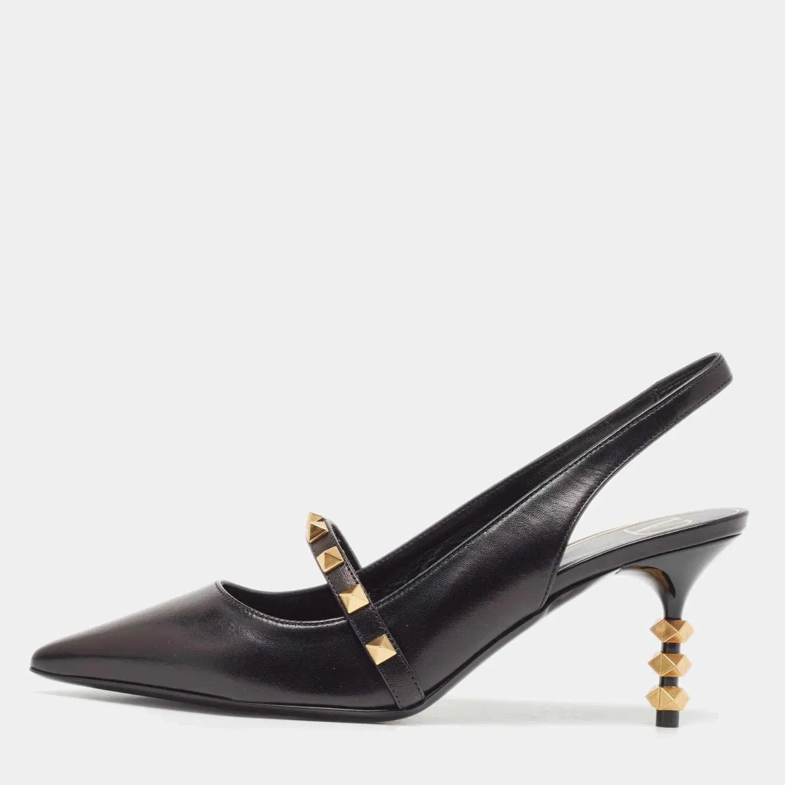 Valentino Black Leather Rockstud Slingback Pumps
