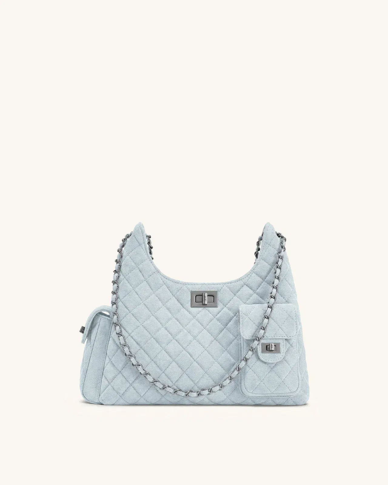 Vivian Faux Suede Quilted Shoulder Bag - Pink