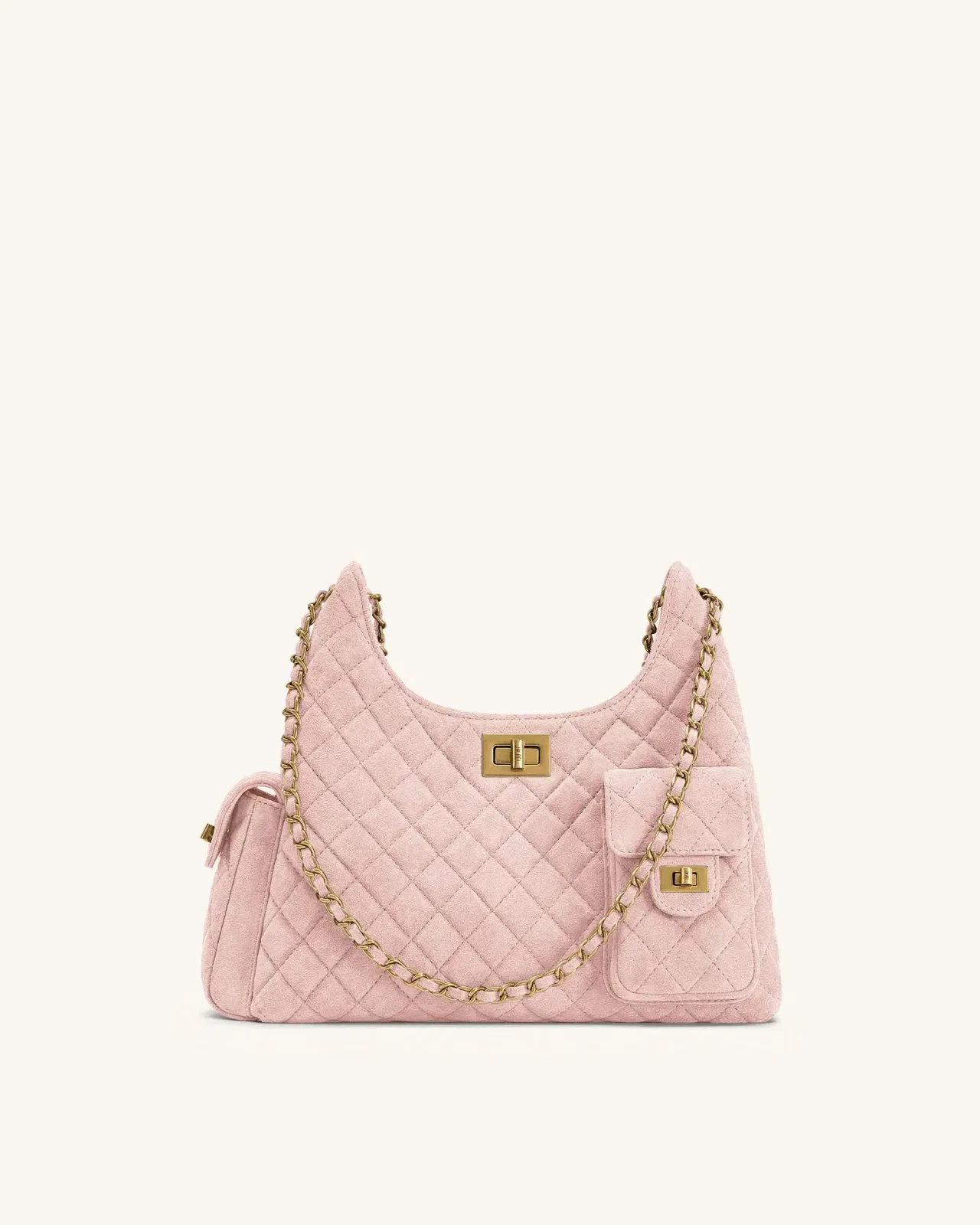 Vivian Faux Suede Quilted Shoulder Bag - Pink