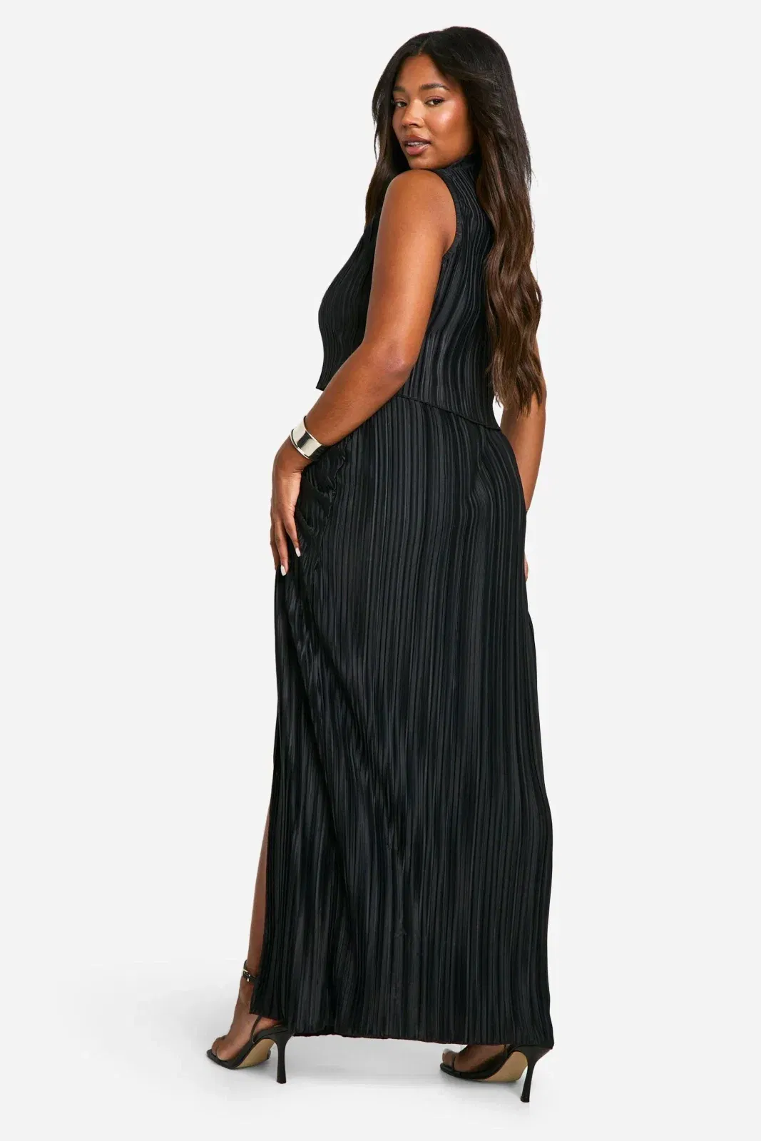 Plus Plisse Top & Ruched Maxi Skirt Co Ord