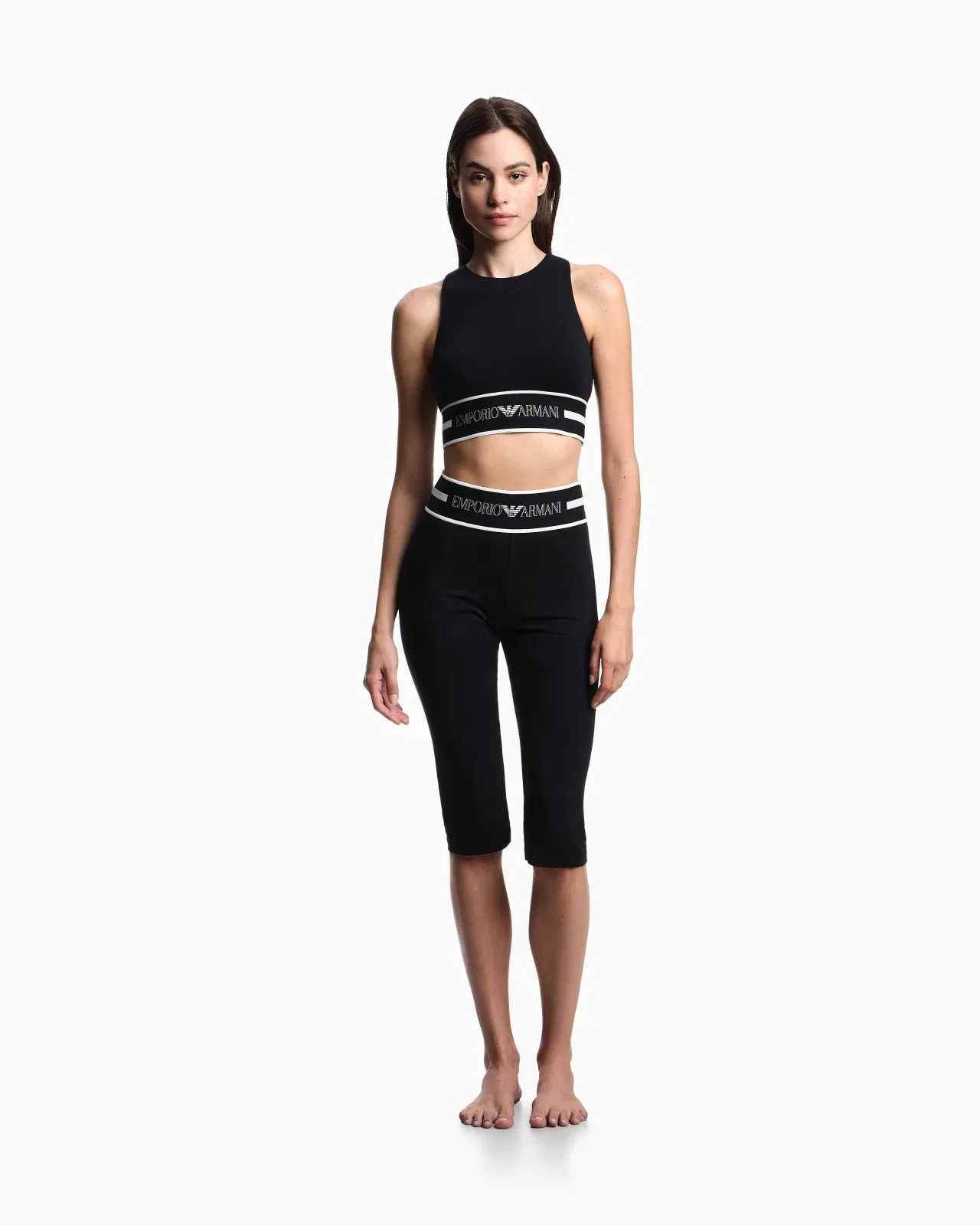Emporio Armani organic jersey crop top with logo band
