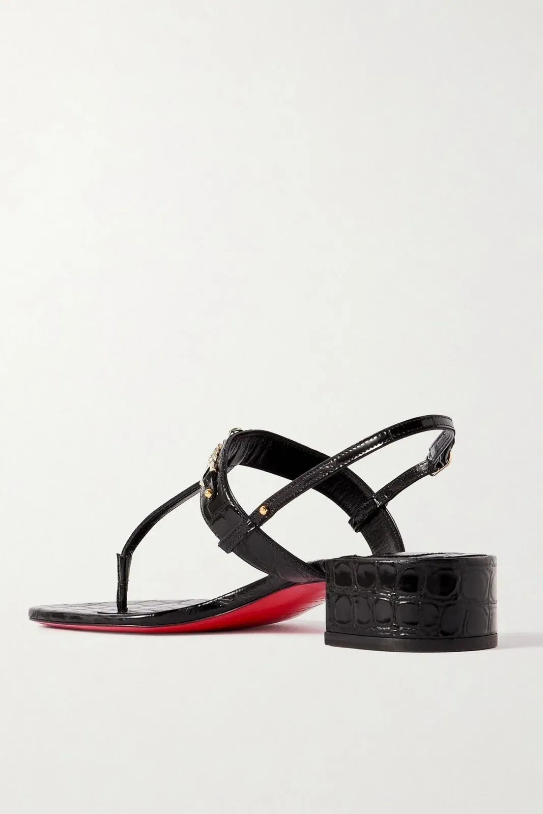 Christian Louboutin Mj Embellished Croc-Effect Patent-Leather Sandals Black Women's