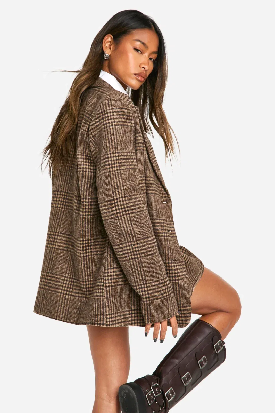 Premium Wool Look Check Oversized Blazer