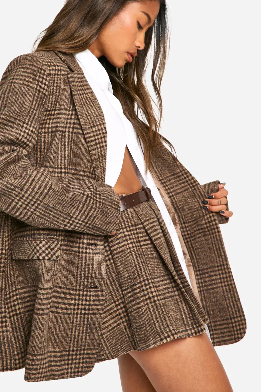 Premium Wool Look Check Oversized Blazer