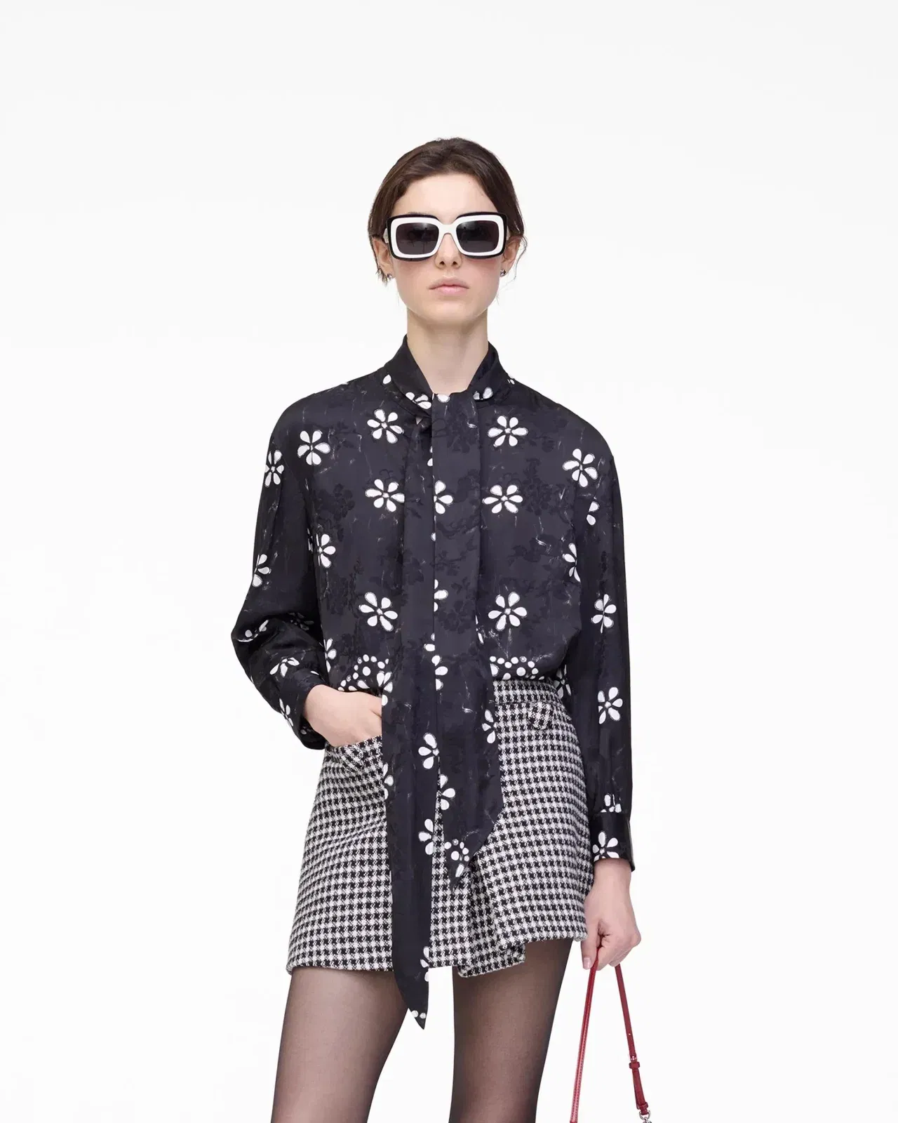 Trompe L'Oeil Eyelet Bow Blouse