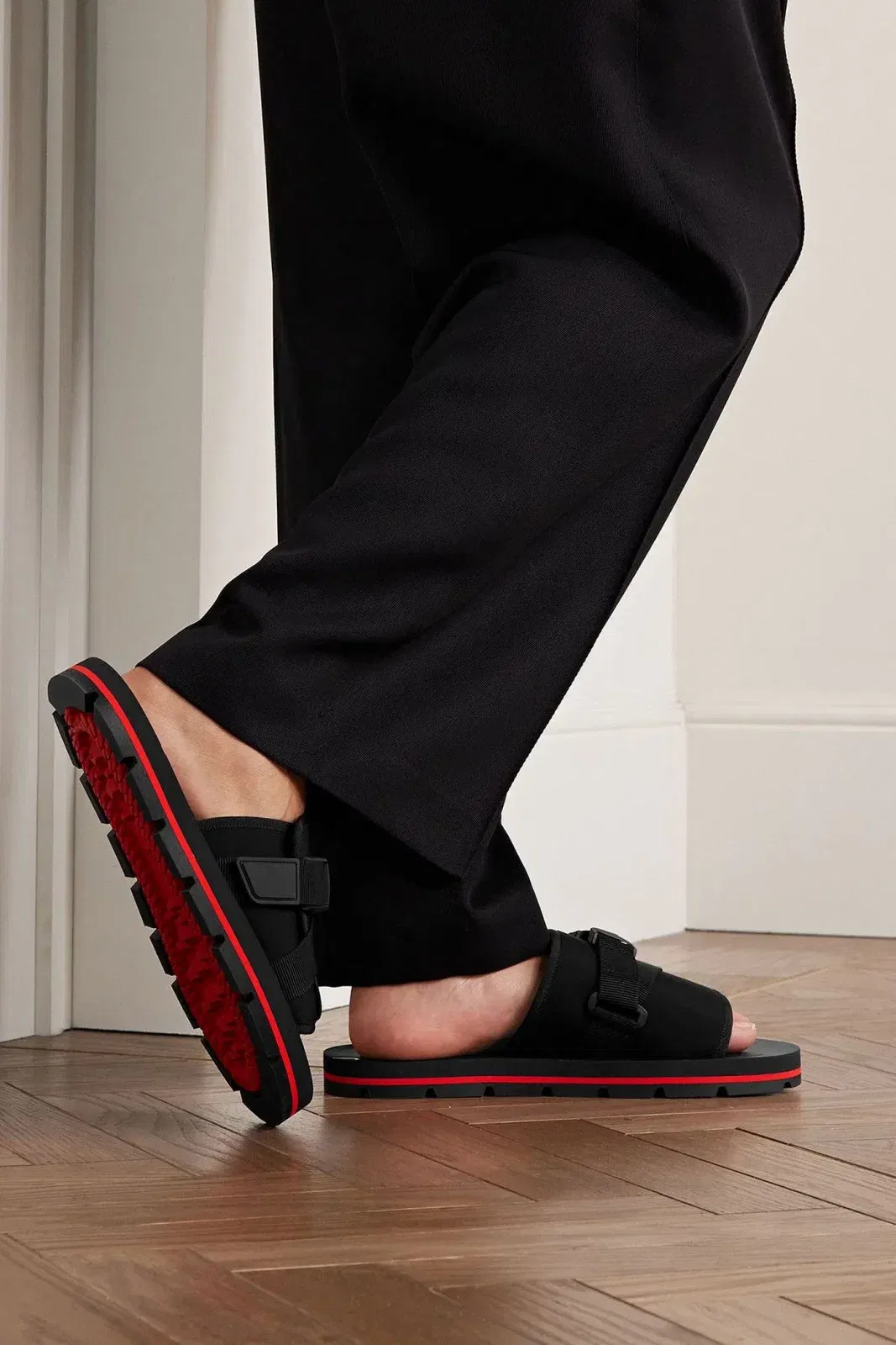 Christian Louboutin Siwa Buckled Grosgrain-Trimmed Neoprene Slides Black