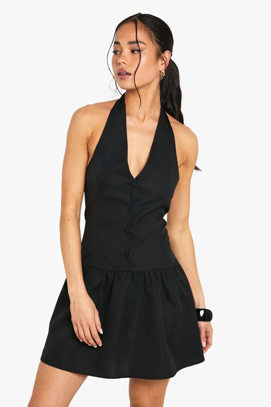 Halterneck Button Down Smock Dress