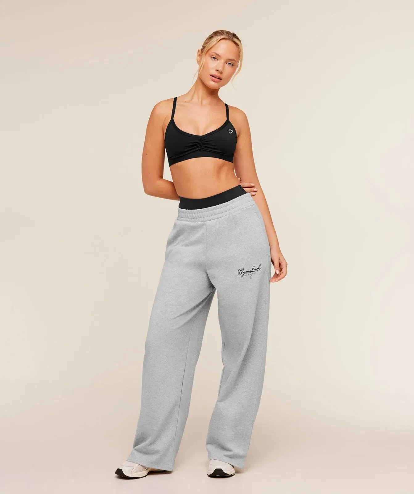 Women's Gymshark Script Embroidery Joggers Light Grey Core Marl