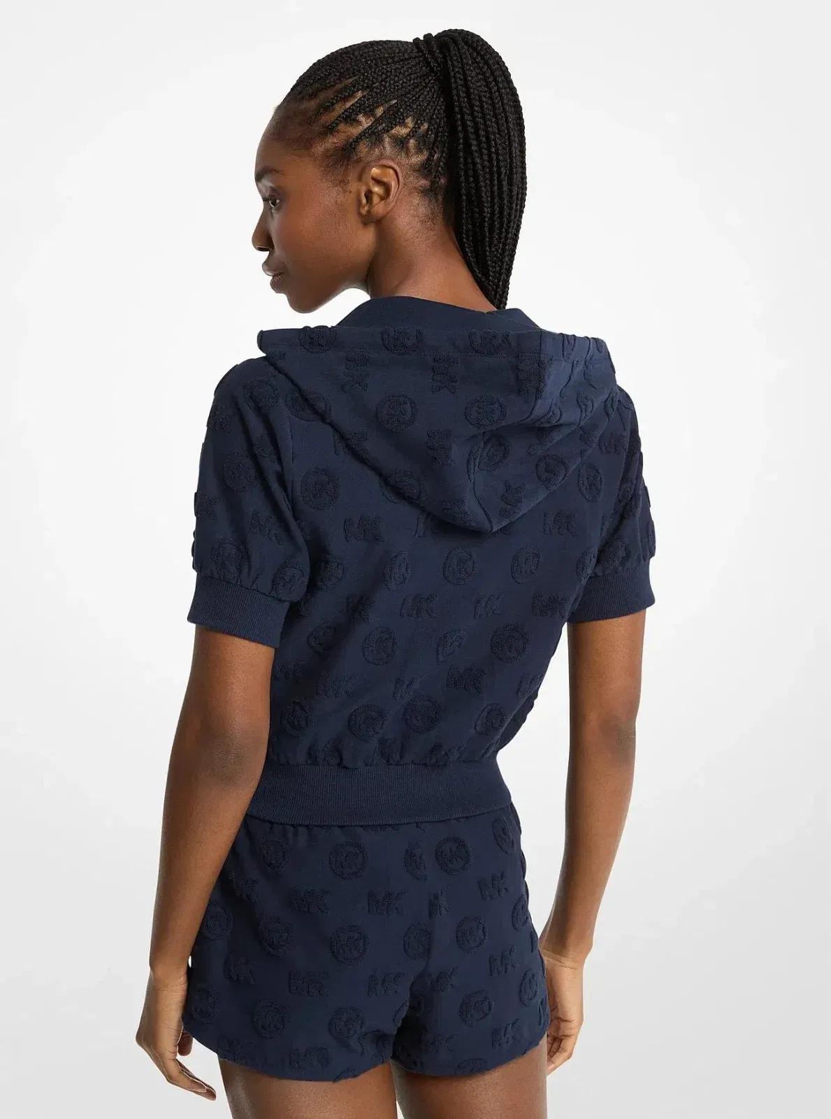 Michael Kors Logo Jacquard Terry Short-Sleeve Jacket MIDNIGHTBLUE