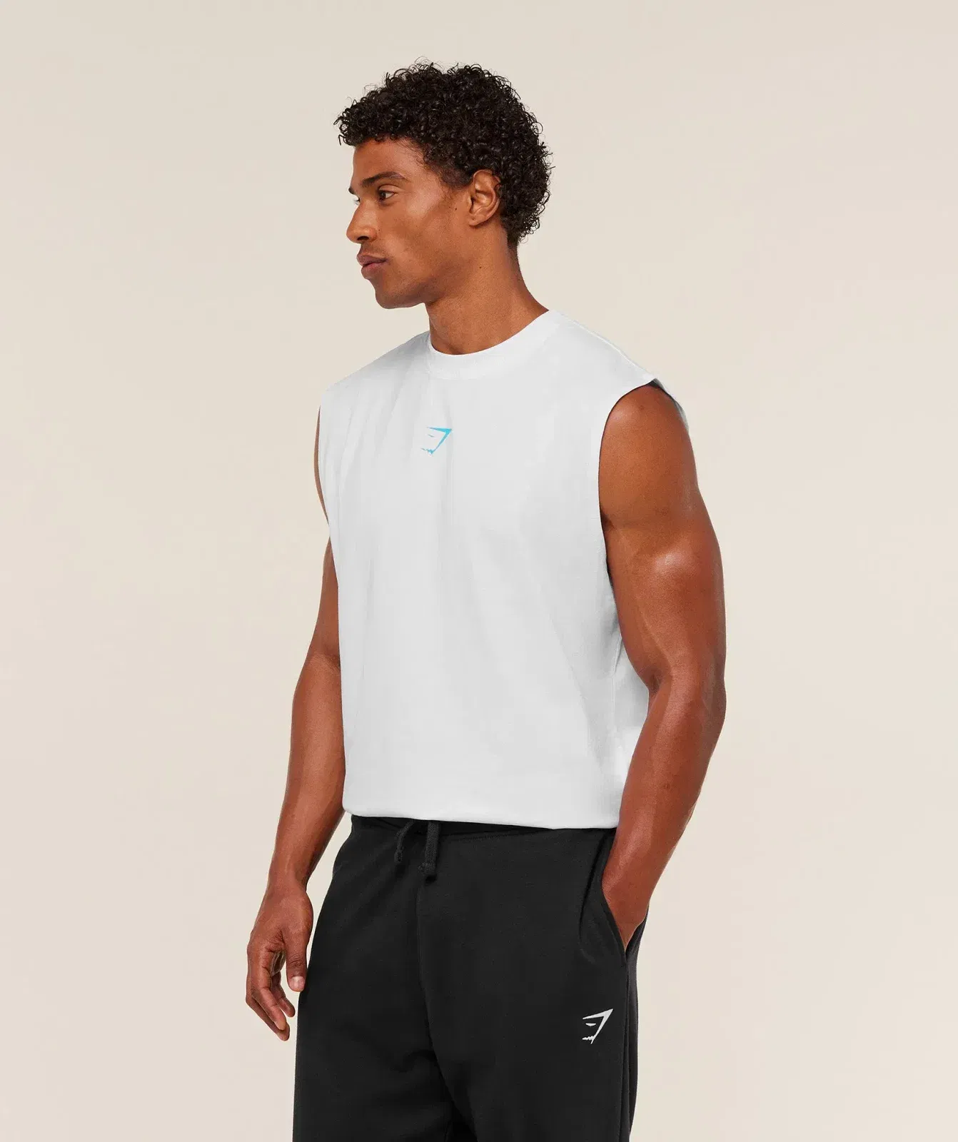 Gymshark Power Cut Off Tank - GS White/GS Brand Blue