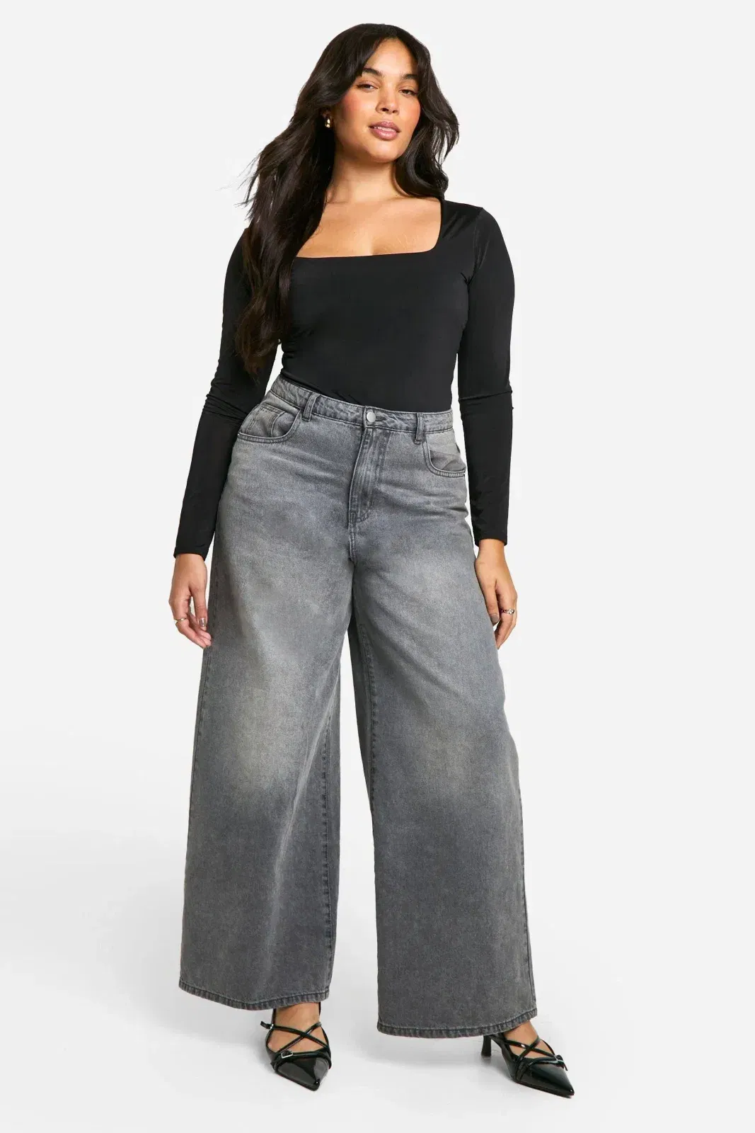 Boohoo Basics Plus Double Layer Slinky Square Neck Bodysuit