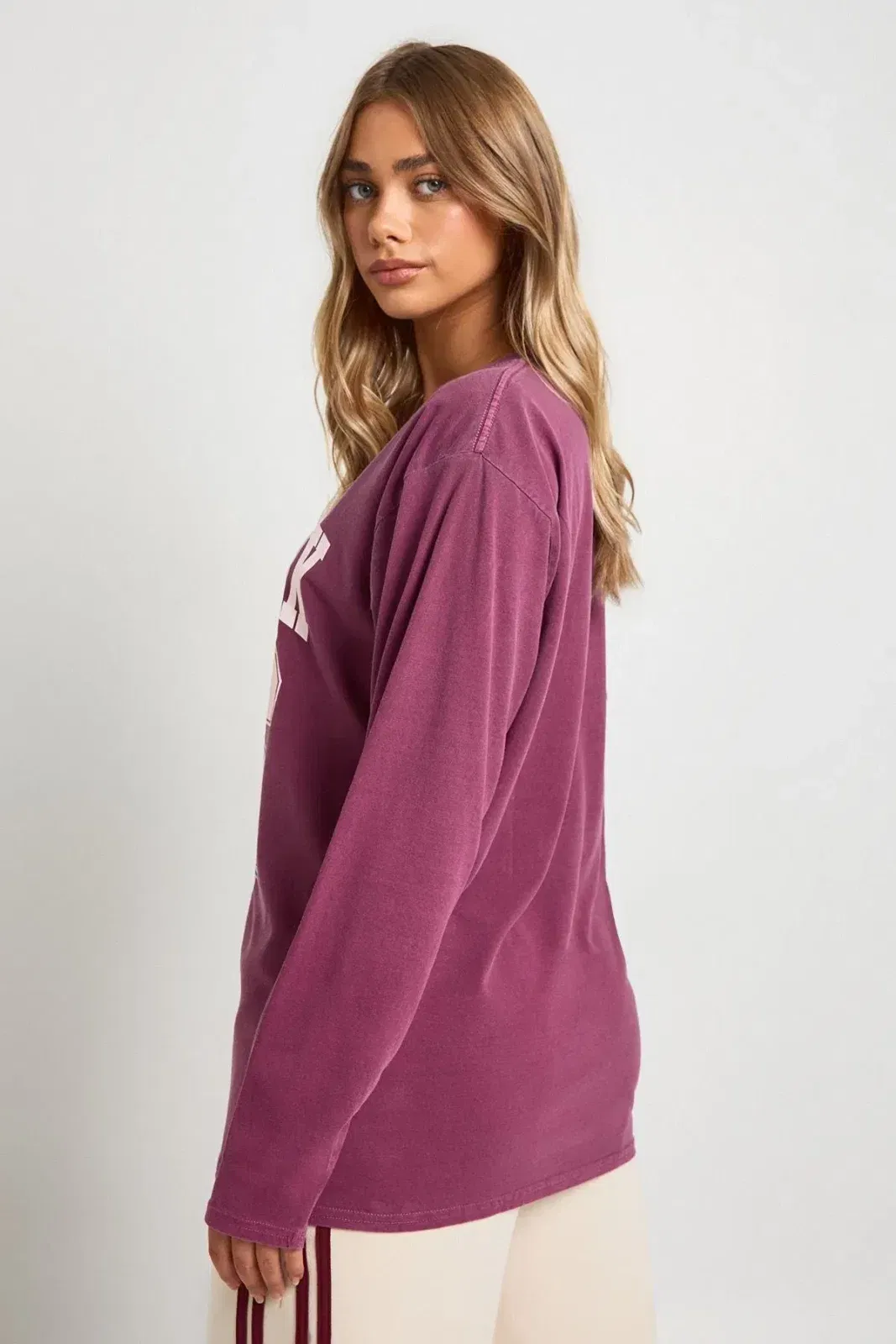 Stickered Varsity Printed Oversized Long Sleeve T-Shirt