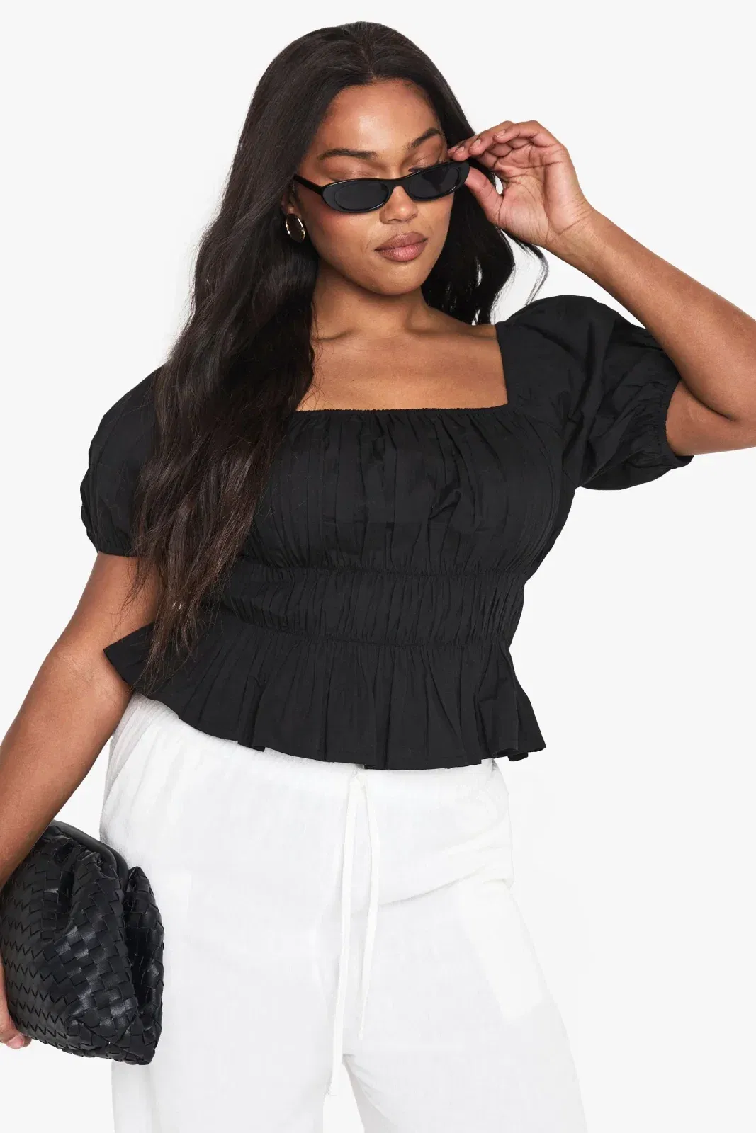 Plus Cotton Shirred Off The Shoulder Top