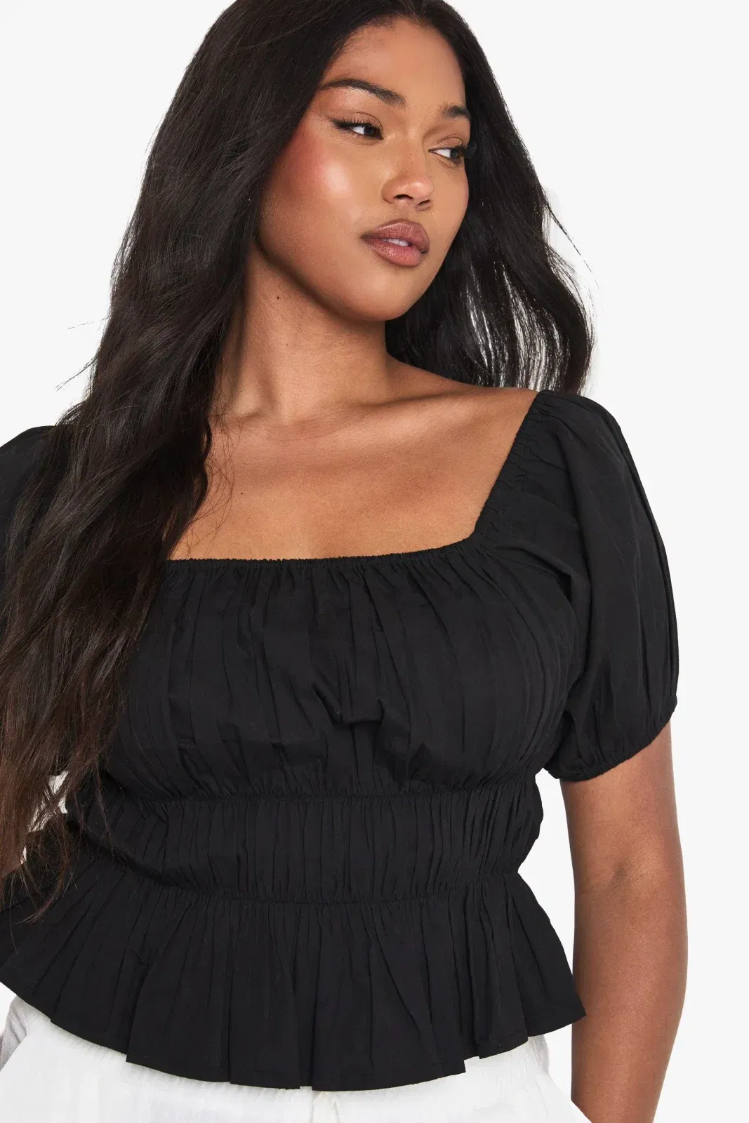 Plus Cotton Shirred Off The Shoulder Top
