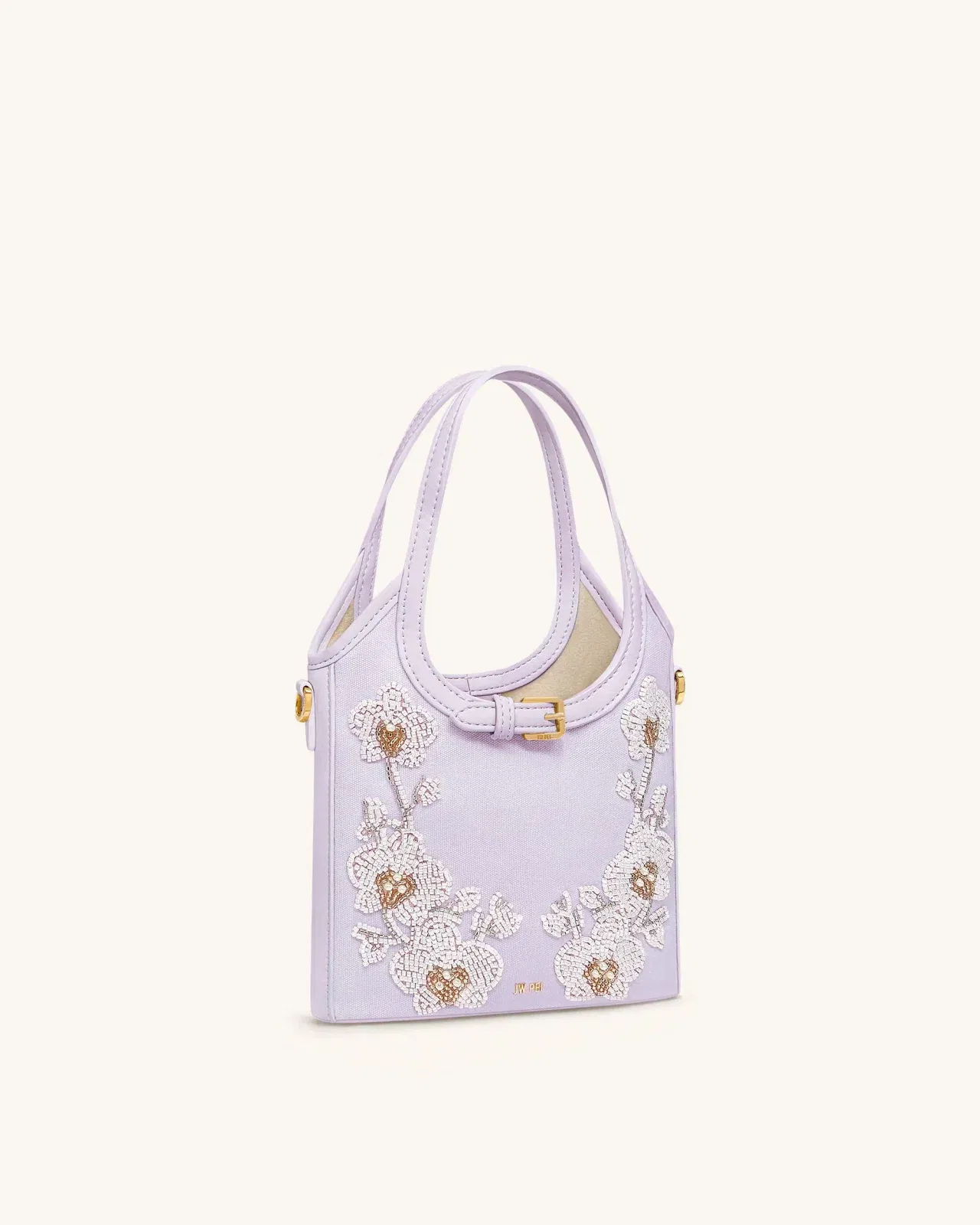 Brooke Mini Belted Embellished Orchid Beaded Top Handle Bag - Ivory