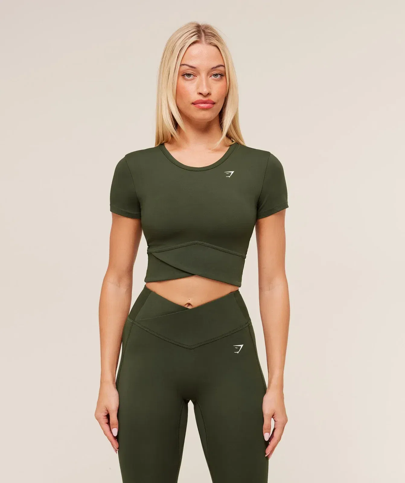 Women's Gymshark Crossover Midi Top With Shelf Winter Olive