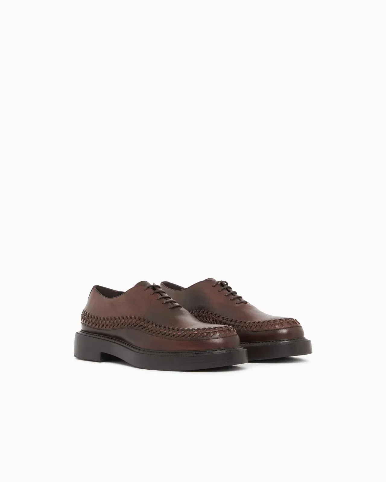 Emporio Armani Buffed Leather Lace-Ups Brown