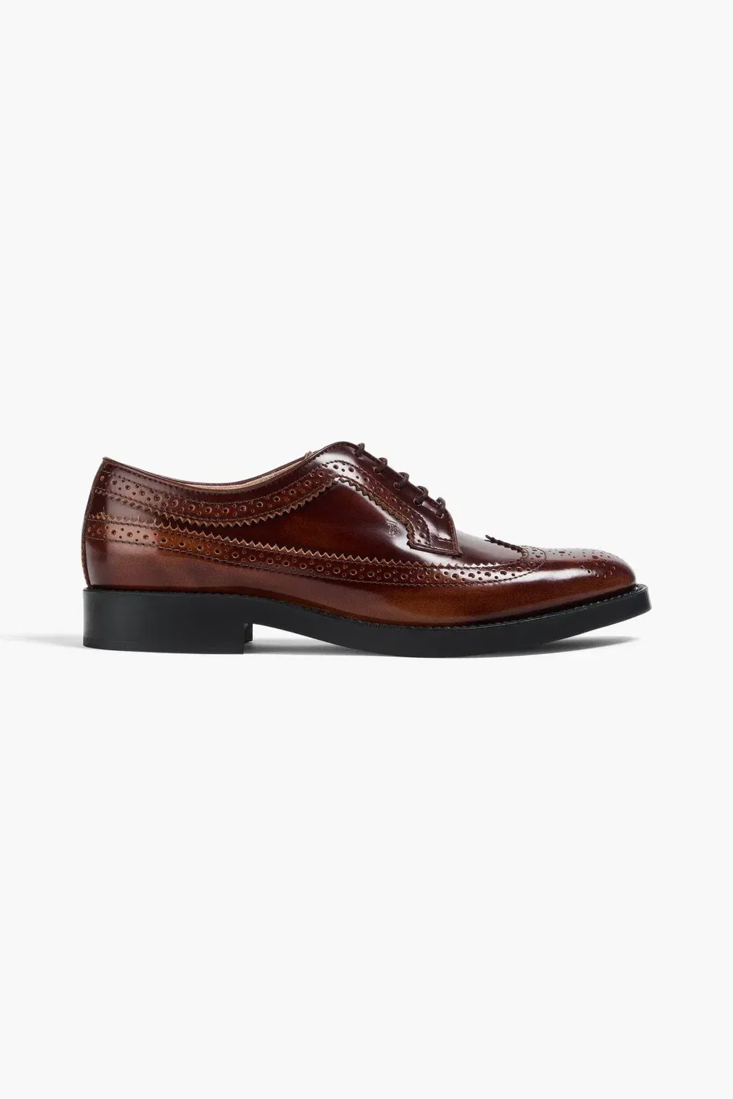Tod's Burnished Glossed-Leather Brogues Brown Women's