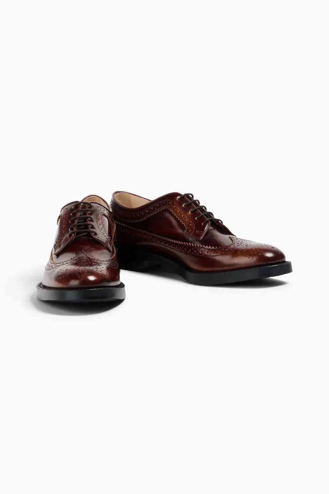Tod's Burnished Glossed-Leather Brogues Brown Women's