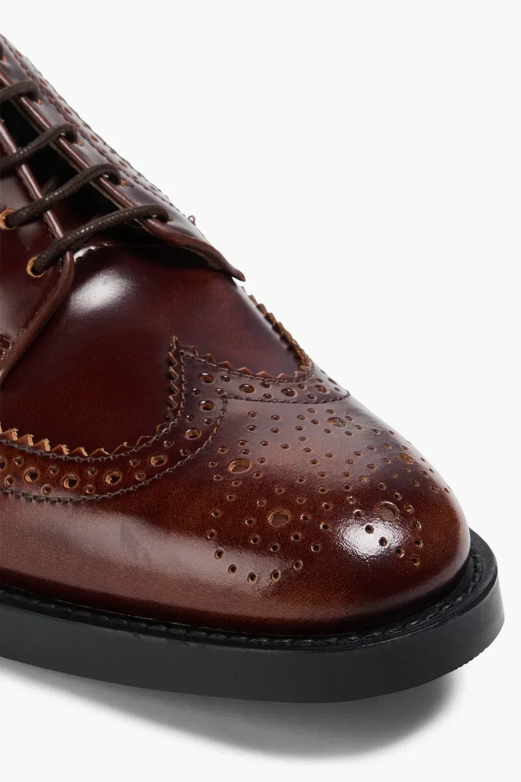 Tod's Burnished Glossed-Leather Brogues Brown Women's