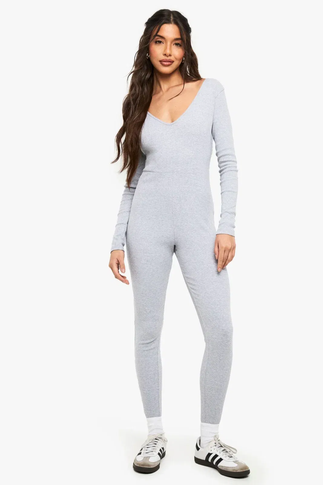 Basic Rib Plunge Unitard Jumpsuit
