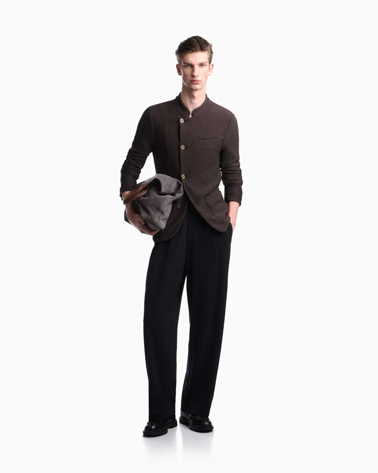 Emporio Armani Jacket with off-centre fastening in embossed two-way stretch jersey
