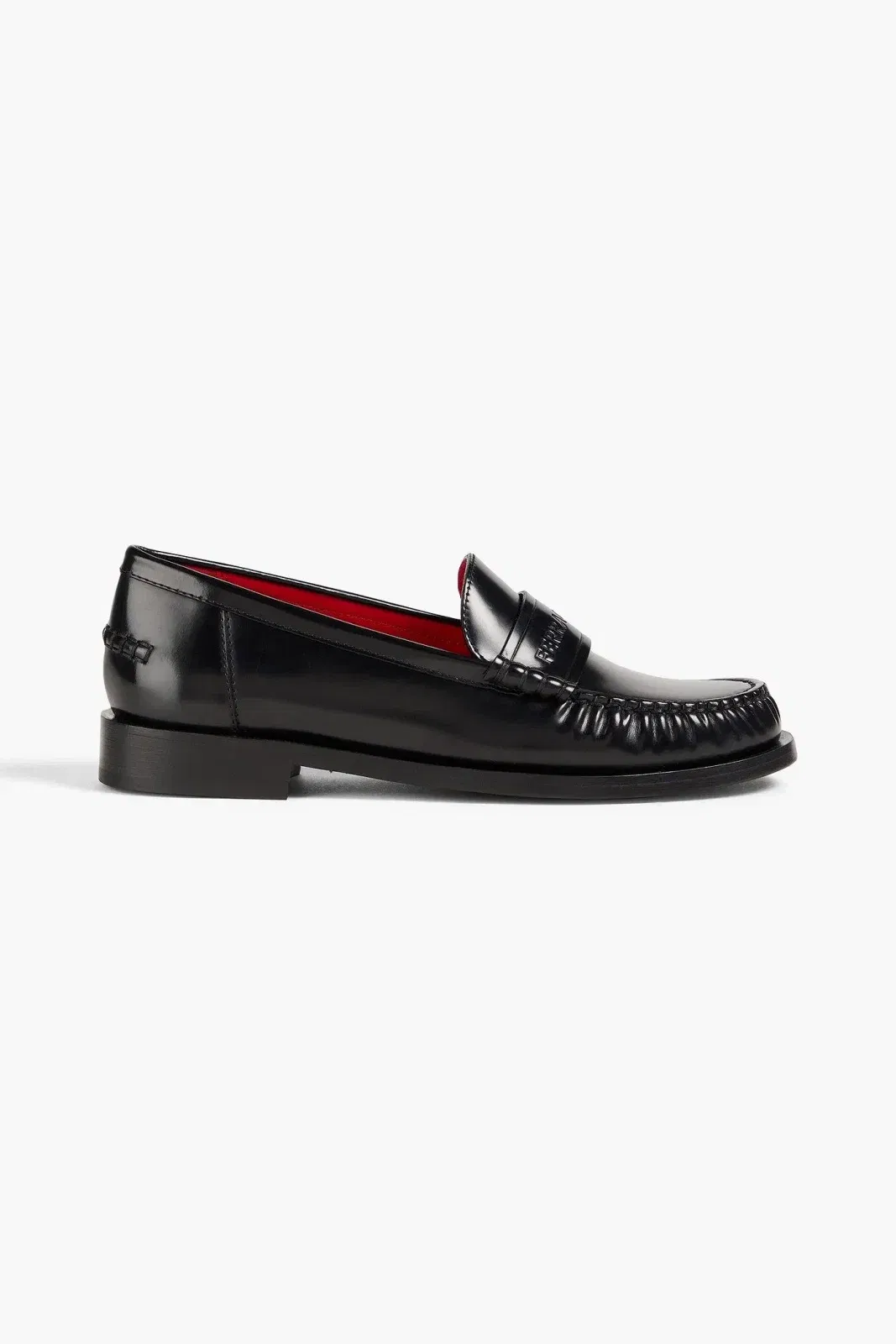 Ferragamo Embossed Glossed-Leather Loafers Black Women's